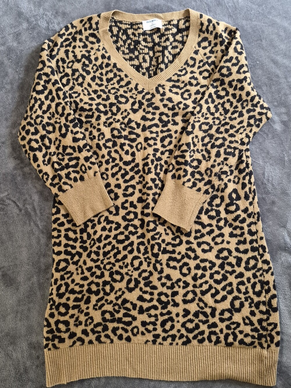 Old Navy Leopard Print V-Neck Sweater Dress in Camel and Black
